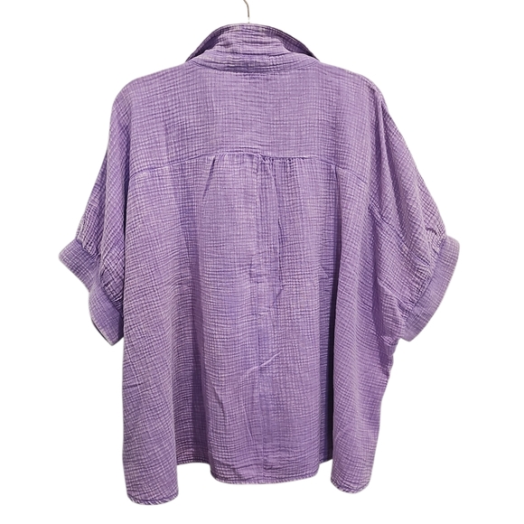 New Zenana Purple Gauze Button Up Top Size L XL - Picture 3 of 3